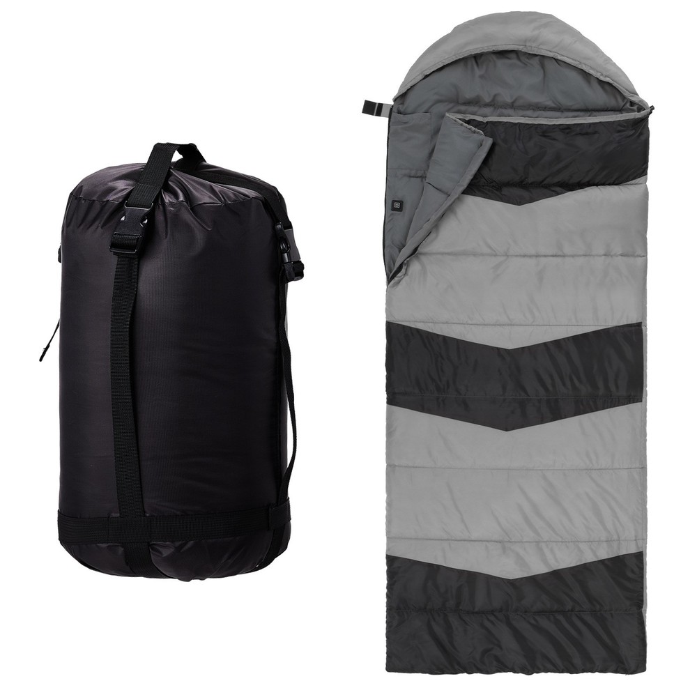 Gray Rectangular Heated Sleeping Bag Waterproof Compact Envelope for Backpacking