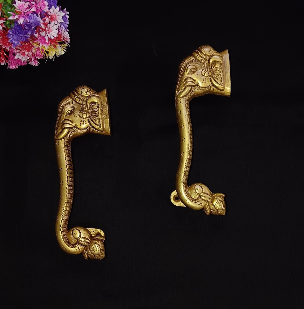 Brass Elephant Side Face Door Pull Set Animal Design Kitchen Door Handle CA357