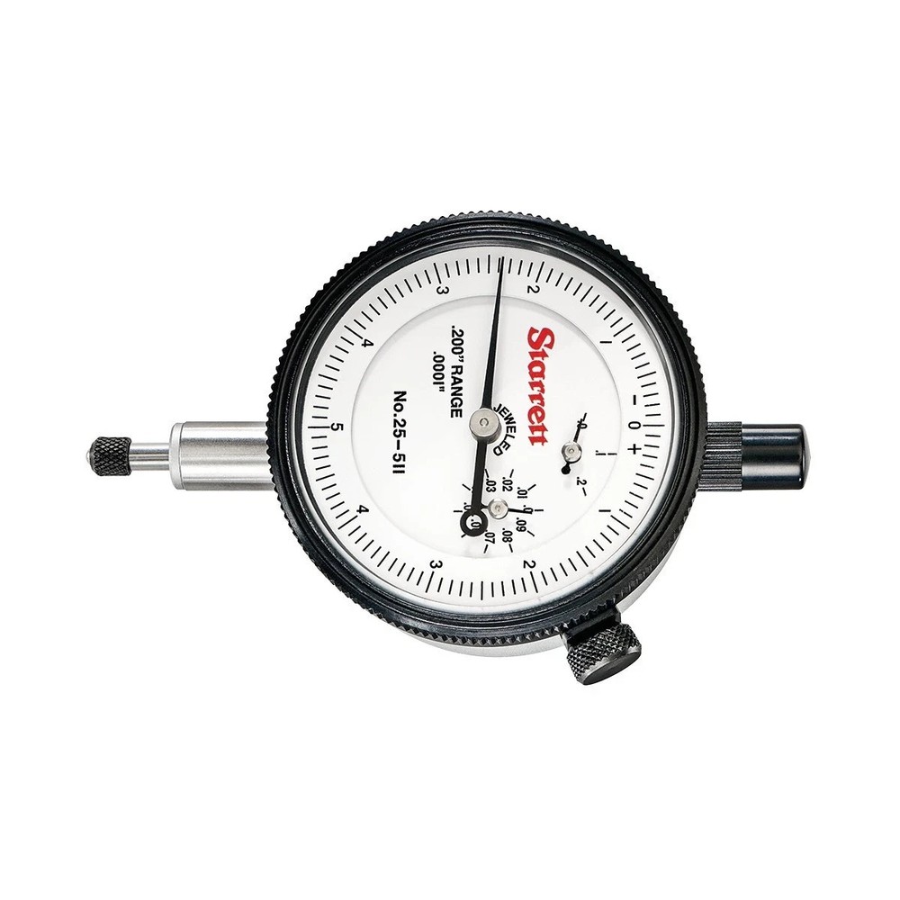 Starrett 25-511J Dial Indicator – 0-0.2" Range, .0001" Gradations, 0-5-0 Dial