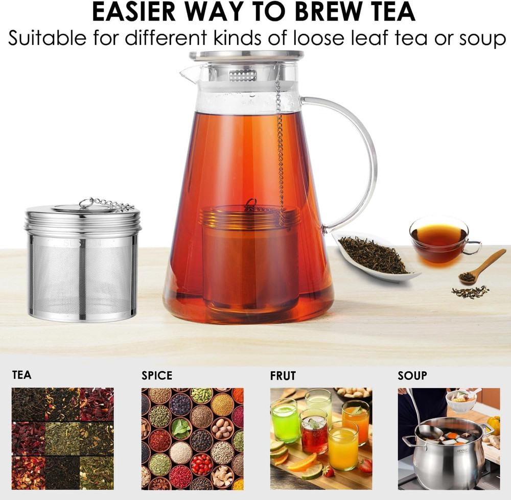 Extra Large Tea Infuser -304 Stainless Steel with Threaded Lid & Chain