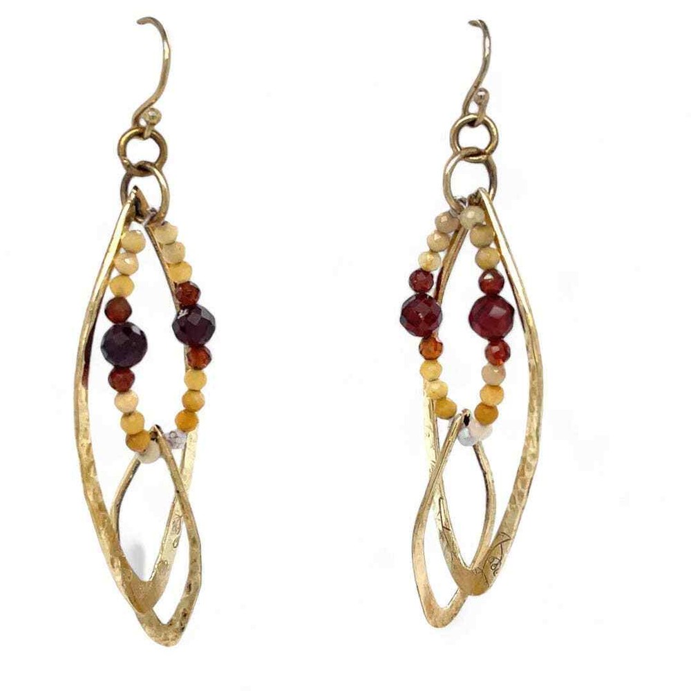 Flames Earrings-Hessonite, Garnet, and Jade