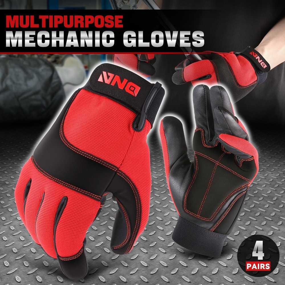 [4 Pair]Multi-Purpose Construction Gardening Utility Mechanic Work Gloves Red