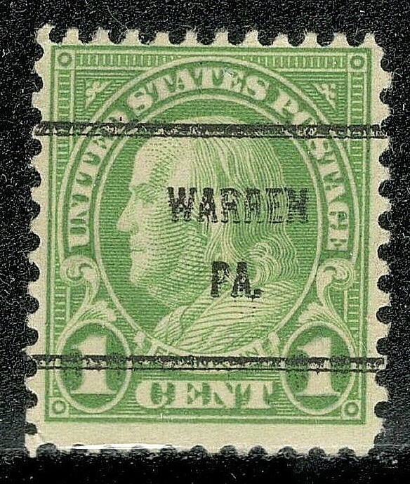 Sc # 632 ~ 1 cent Franklin Issue, Precancel, WARREN PA. (b)
