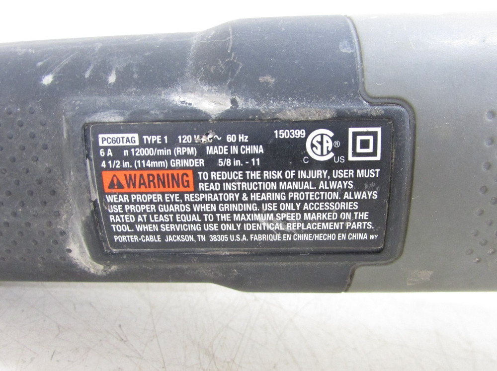 PORTER CABLE TOOLS 4-1/2” ANGLE GRINDER PC60TAG w/ SIDE HANDLE