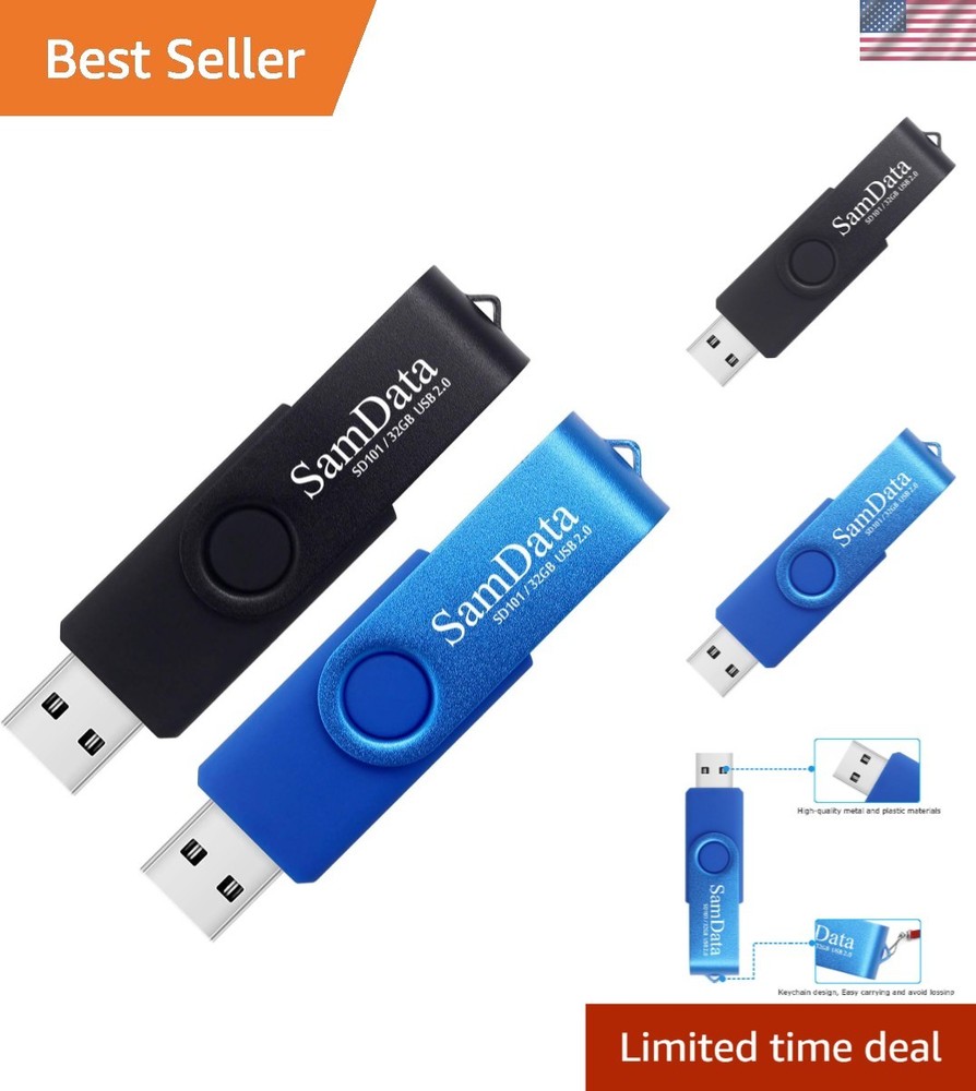 32GB USB Flash Drive 2-Pack with LED Indicator - Black & Blue Memory Sticks