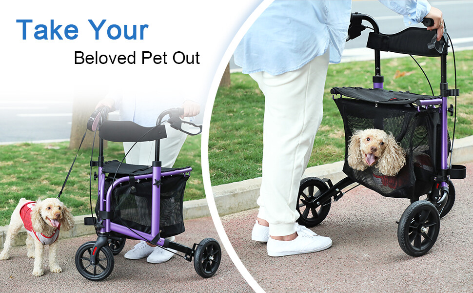 8" 3-Wheel Folding Rollator Walk Rolling Walker w/Adjustable Handle Storage Bag