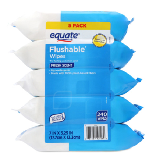 Equate Flushable Wet Wipes, Fresh Scent, 240 Wipes (5 Pack)
