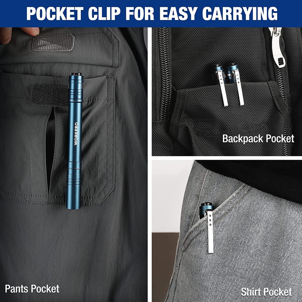 WORKPRO LED Pen Light 4-Pack Aluminum Pocket Light Pen Flashlight 8AAA Batteries