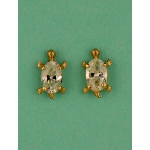 14k Yellow Gold Turtle Birthstone Stud Earring