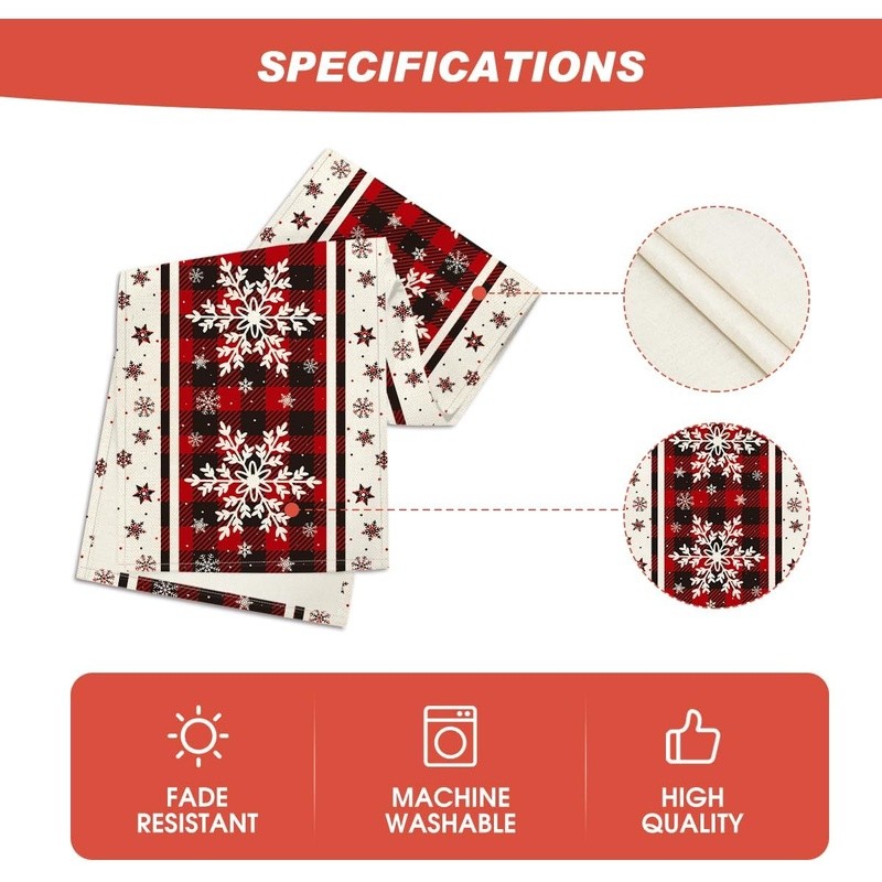 Durable Polyester Table Runner Modern Plaid Snowflake Design Dining Events New