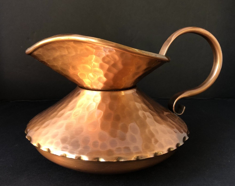 Vintage Gregorian Hammered Solid Copper Squat Pitcher - Excellent