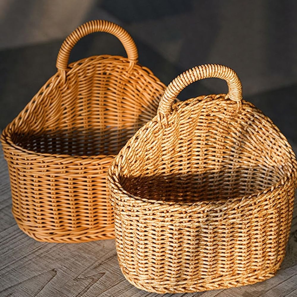 2Pcs Hanging Storage Basket - Hanging Fruit Basket Wall Basket with Handle, S...