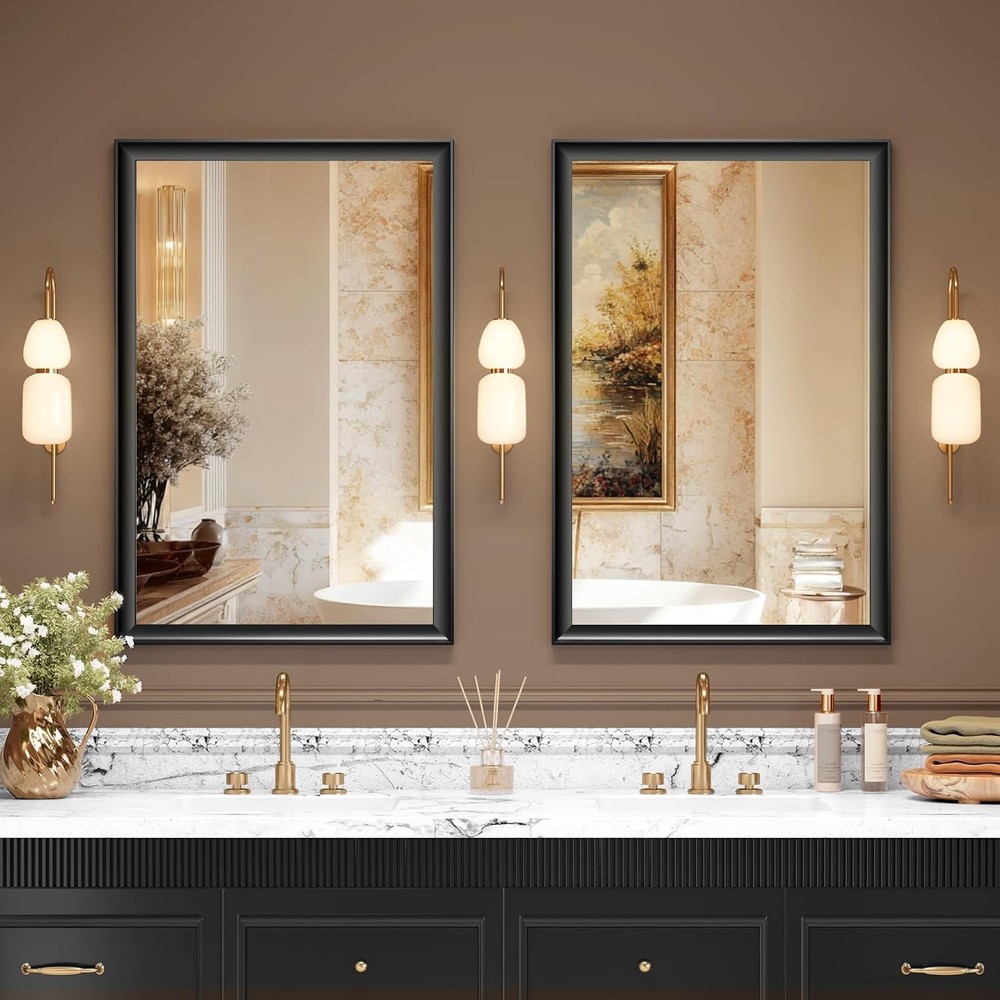USHOWER 2-Pack 24x36" Black Bathroom Mirror Metal Frame Rectangle Vanity Mirror