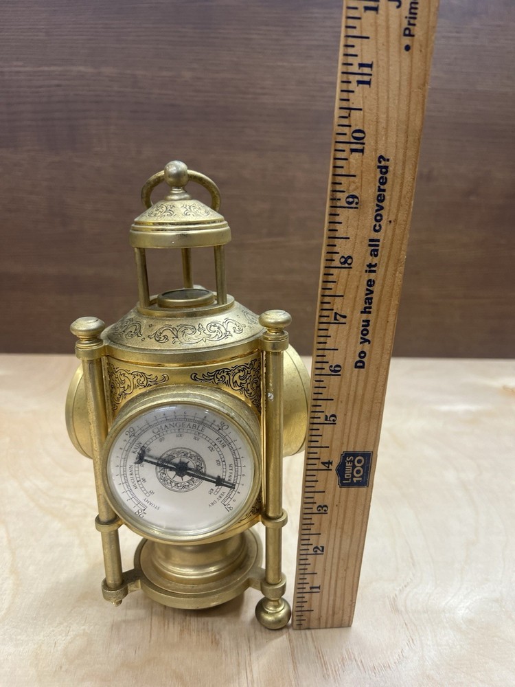 NAUTICAL 3-SIDED BRASS - CLOCK, BAROMETER, THERMOMETER & COMPASS Untested READ