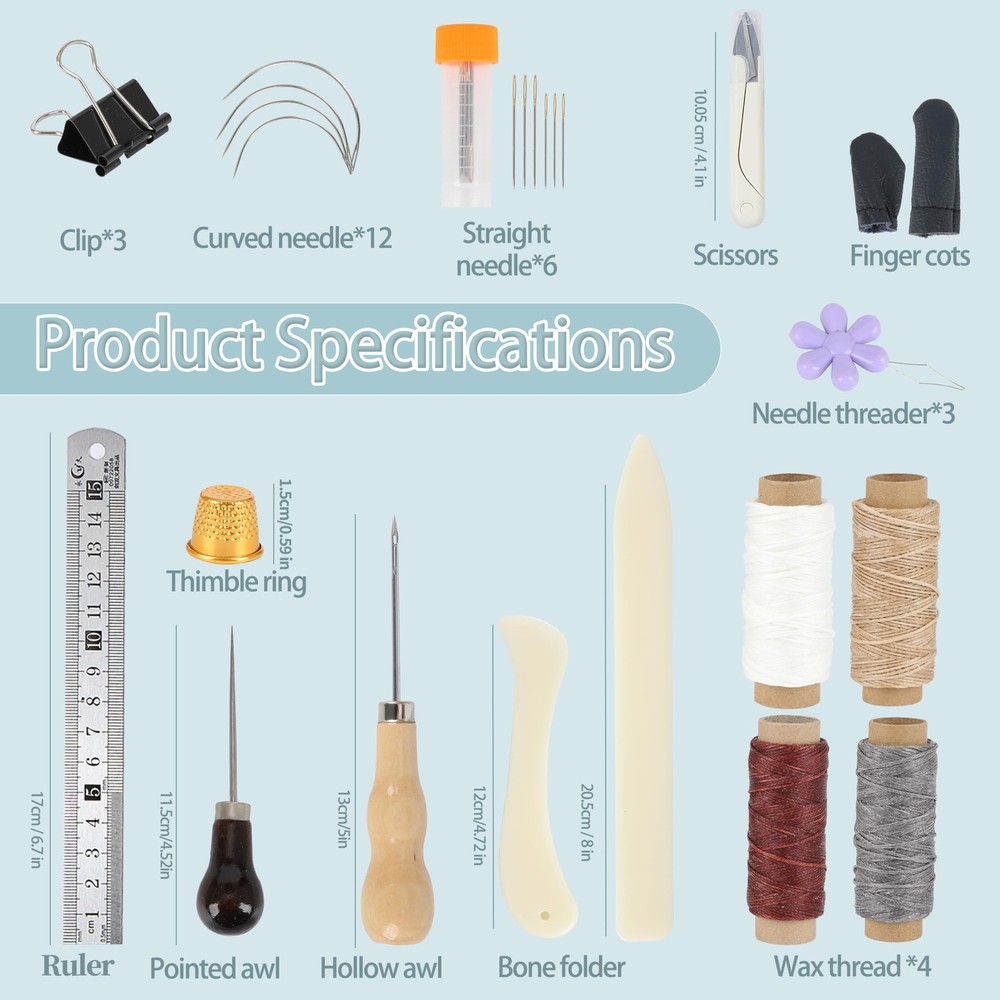 39PCS Bookbinding Tools Kit Bone Folder Waxed Thread Awl Needles for DIY Repair
