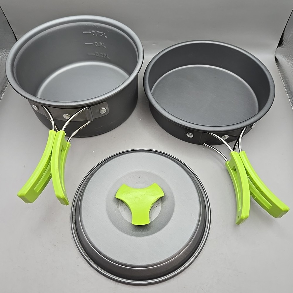 Lightweight Camping Nesting Cooking Set With Lid And Collapsible Handles