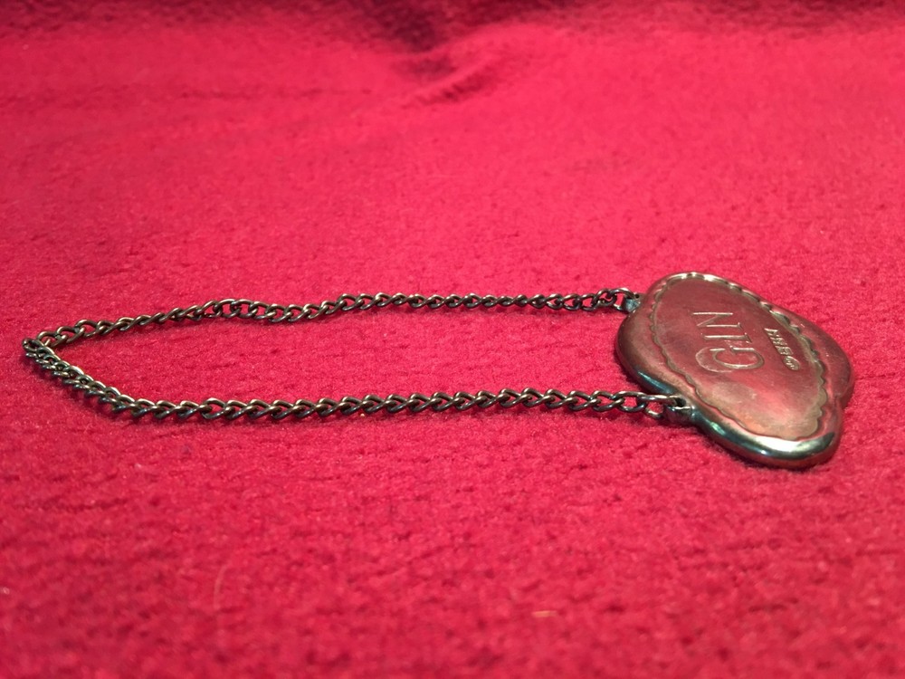 Vintage Pottery Barn Sterling Decanter Tag "GIN"