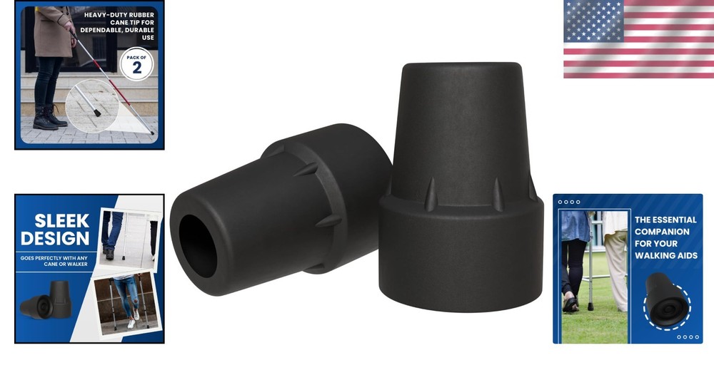 2-Pack 3/4" Rubber Cane Tips - Durable & Comfortable Non-Slip Design