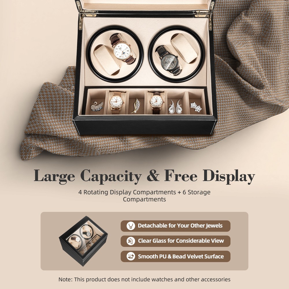 4+6 Luxury Automatic Rotation Watch Winder Box Leather Storage Display Case Gift