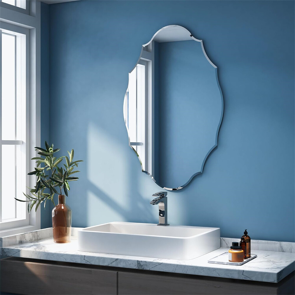 Irregular Decor Wall Mirror Wavy Beveled Bathroom Mirrors Silver Accent Mirrors