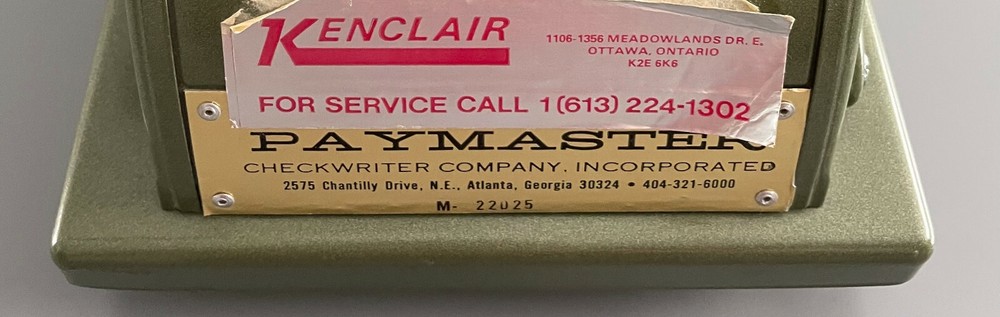 Vintage Green Paymaster Checkwriter Model 22025