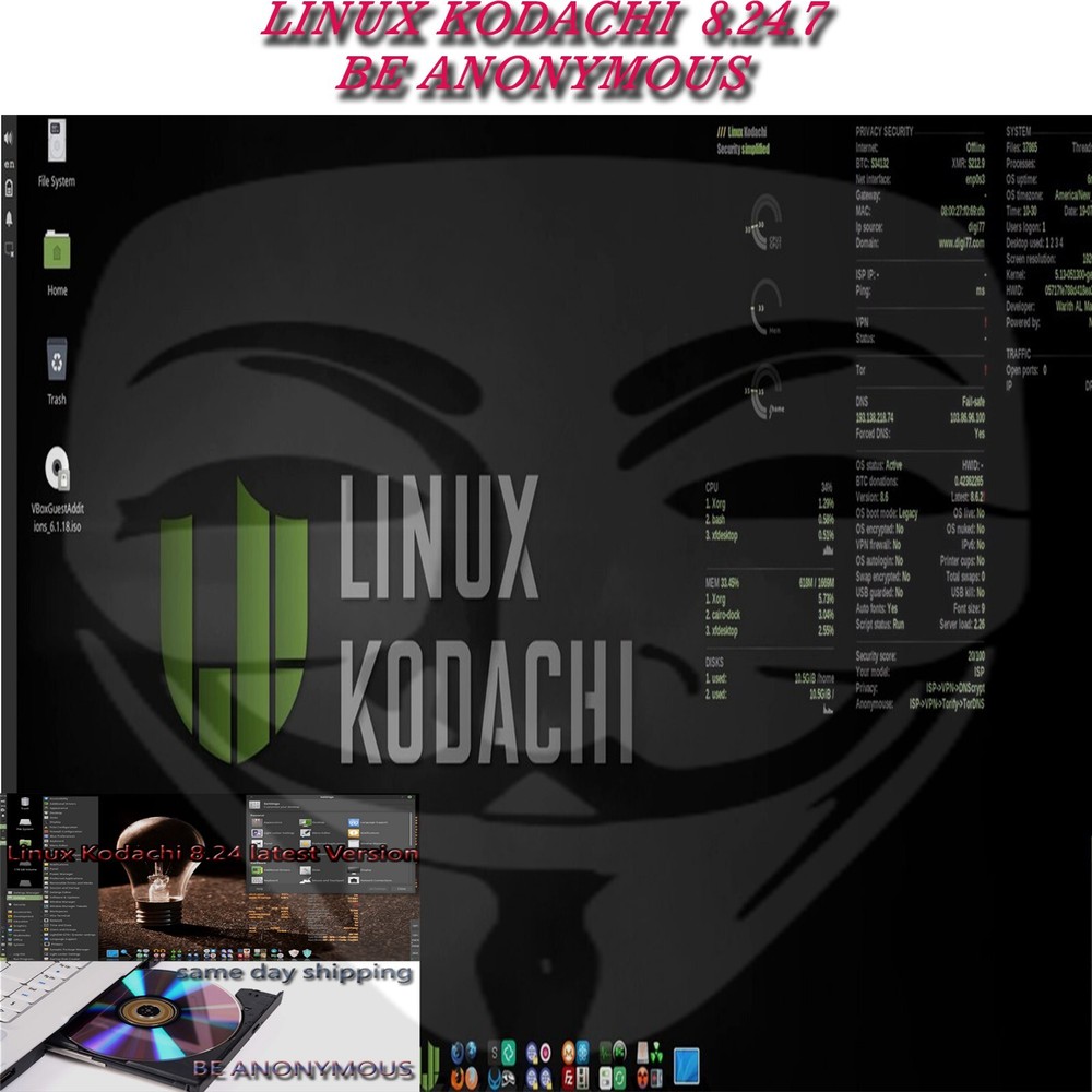 Linux Kodachi 8.27 VPN + Tor Anonymous Web Browsing Bootable DVD Fast Shipping