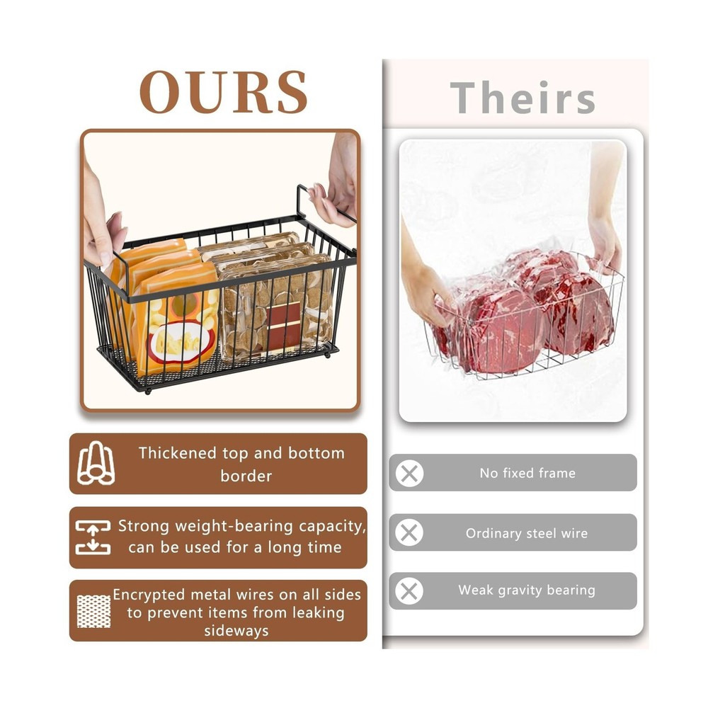 Enhanced Leak-Proof Bottom - Freezer Organizer Bins ，4 Pack Stackable Dee