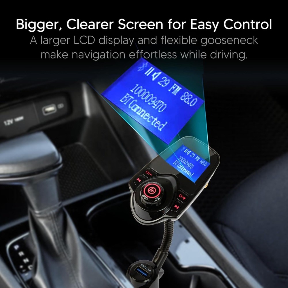 Upgraded Bluetooth Car FM Transmitter, 1.44” LCD Display,AUX & Micro SD Support