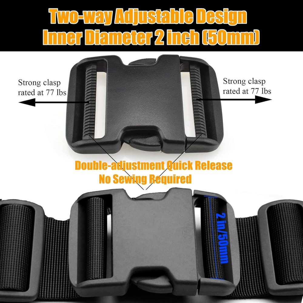 2pcs Heavy Duty 2" Side Release Buckles - Adjustable Plastic Clips Straps 50MM