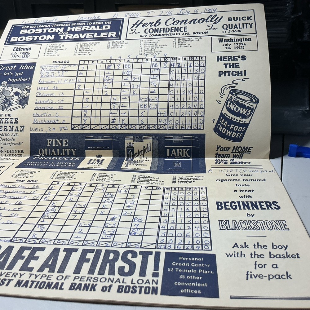 1964 Boston Red Sox Program July 16, 1964