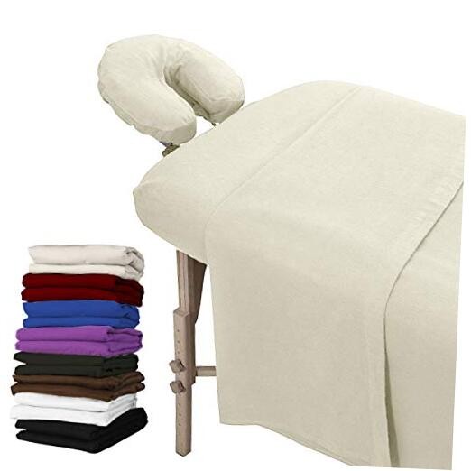 Extra Thick 3 Piece Set Massage Table Sheets Set - 100% Cotton Flannel Natural