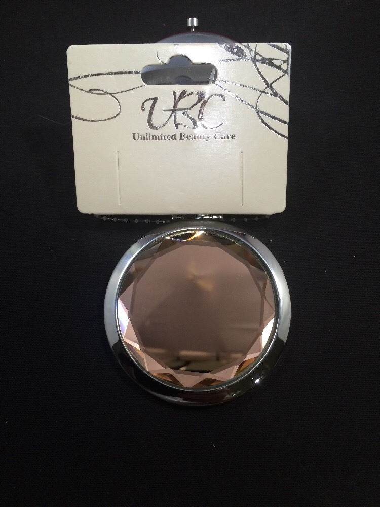 Coffee Round Crystal Compact Mirror Makeup Handheld Dual Sides Mirror