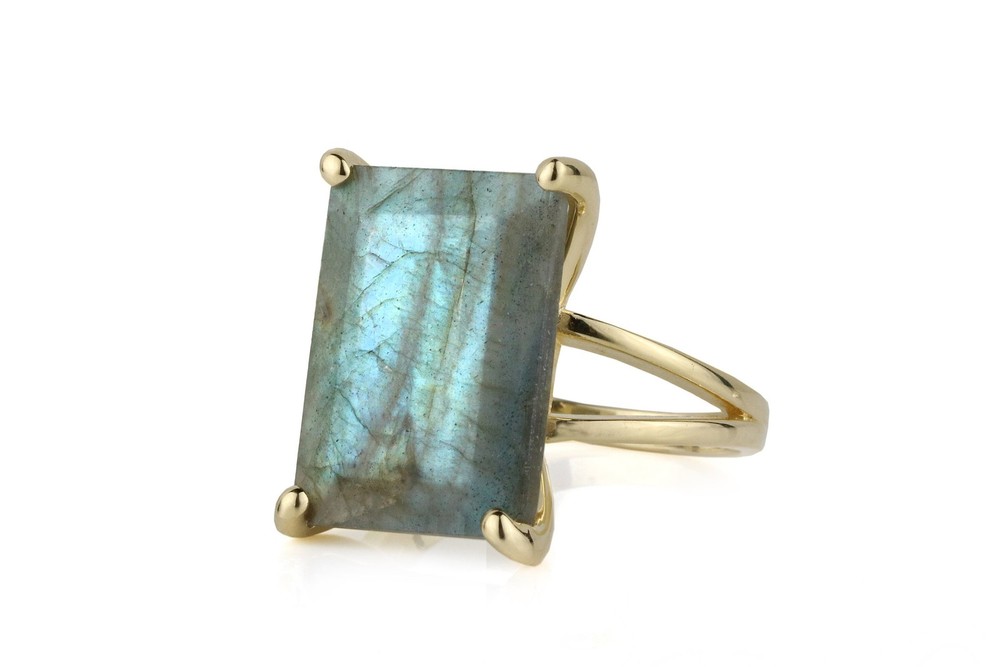 Labradorite Ring Anemone Jewelry Sterling Silver Rectangle Cut Gemstone