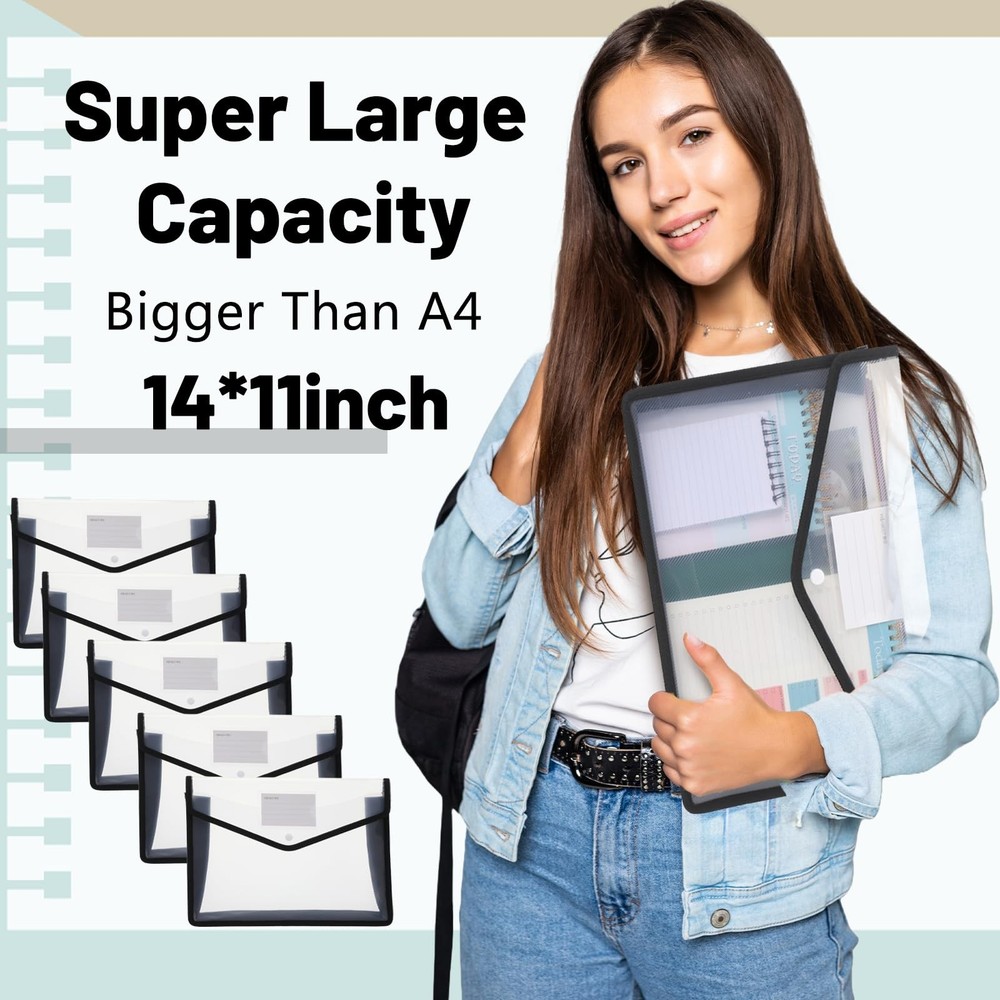 10 Pieces Plastic File Folders Envelope Expanding File Wallet Organizer Docum...