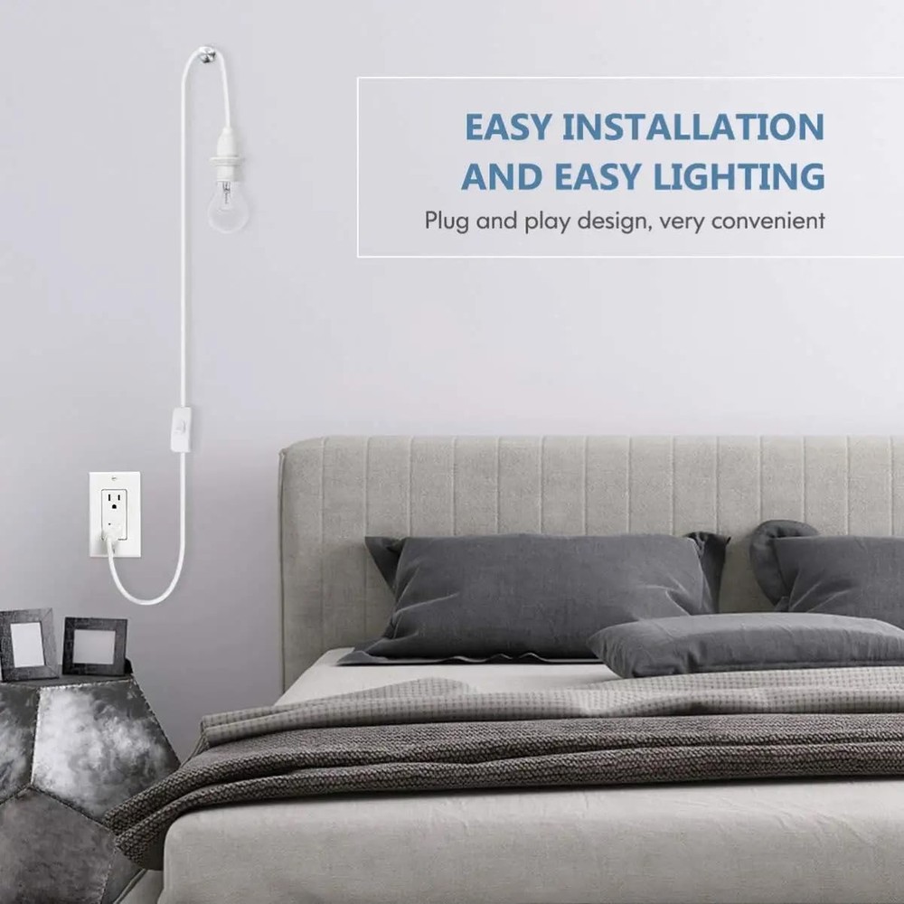 16FT Plug in Pendant Light Cord, Lamp Kit with E26/E27 Socket, white