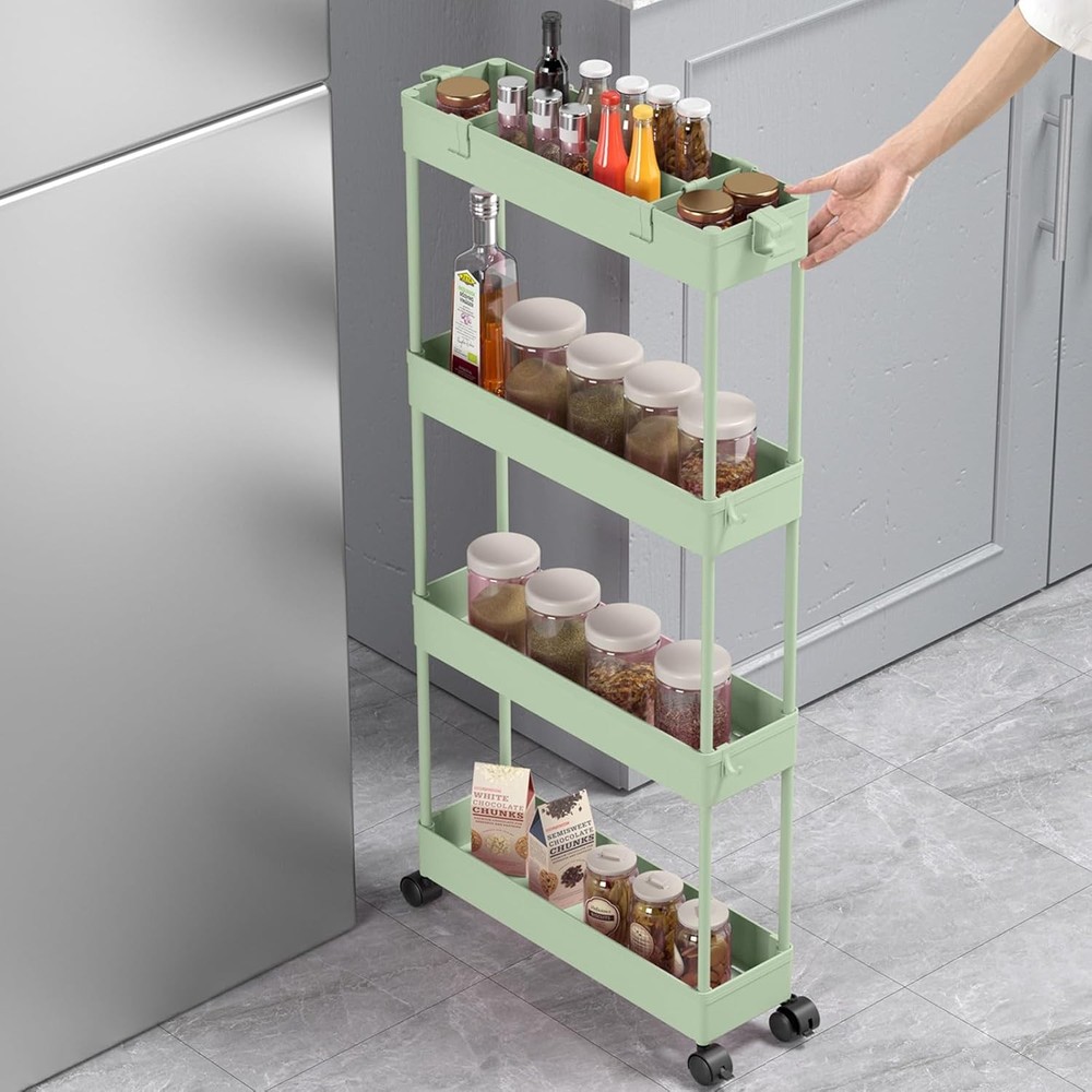 SPACELEAD Ultra-thin Four-tier Wheeled Practical Storage Rack, Green