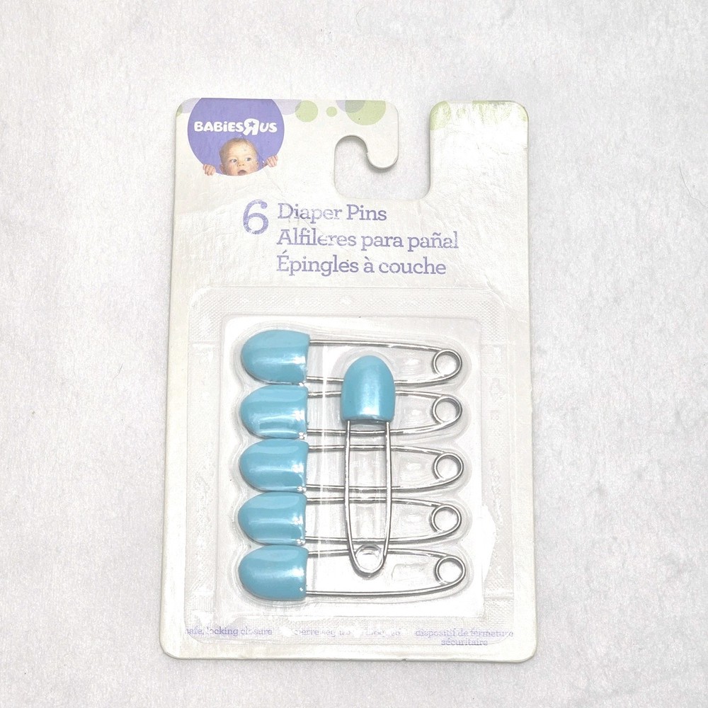 Babies R Us Diaper Pins 6 Pack Blue Closures Rustproof *New