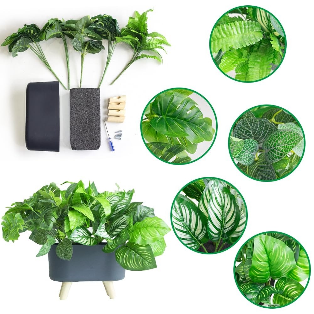 Artificial Green Grass Plants in Rectangular Planter Boxes, Faux Greenery in ...