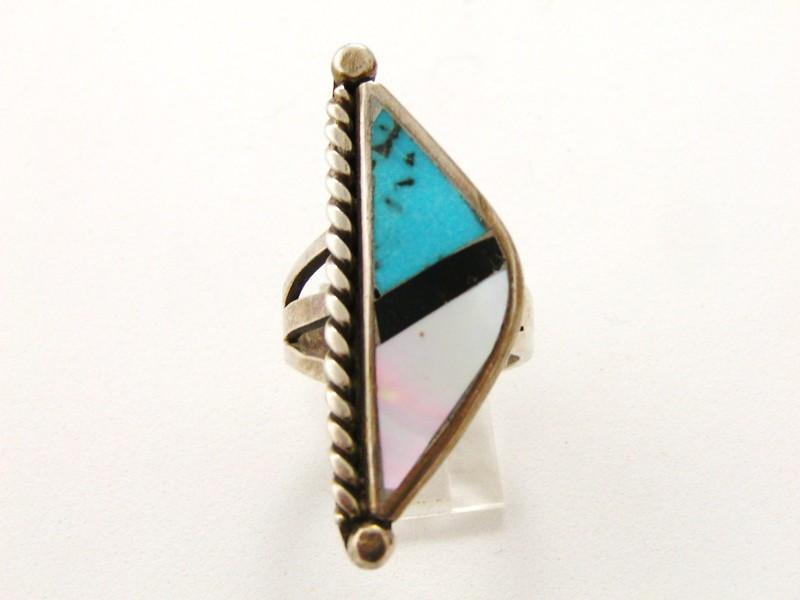 Native American & Silver Coral Onyx Turquoise Ring