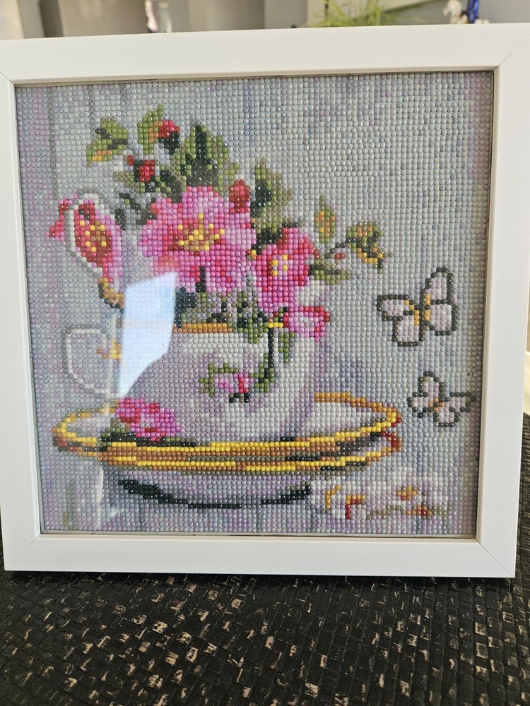 Framed Crystal Art Tea Cup Bouquet Picture