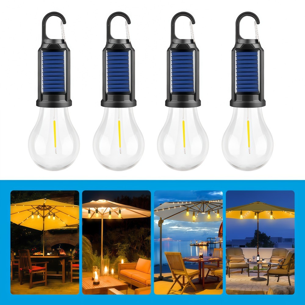 Solar Tent Camping Light Bulb Rechargeable Portable LED Lantern 3 Lighting Modes
