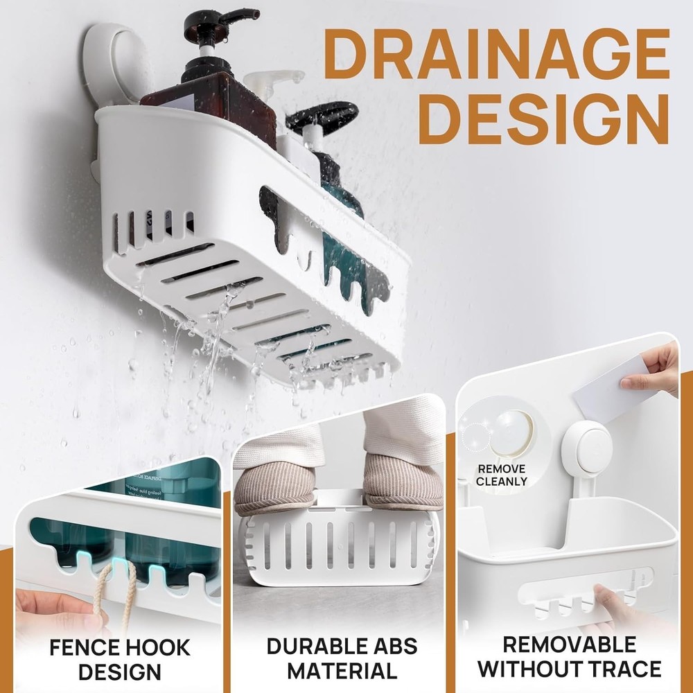 Removable Shower Organizer - Secure Suction Cup Holder for Bath Essentials