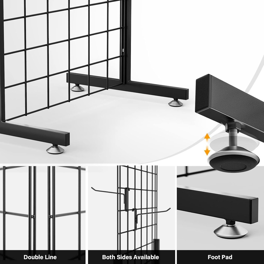 Freestanding 6' x 2' Grid Wall Rack with Hooks – Versatile Display Solution