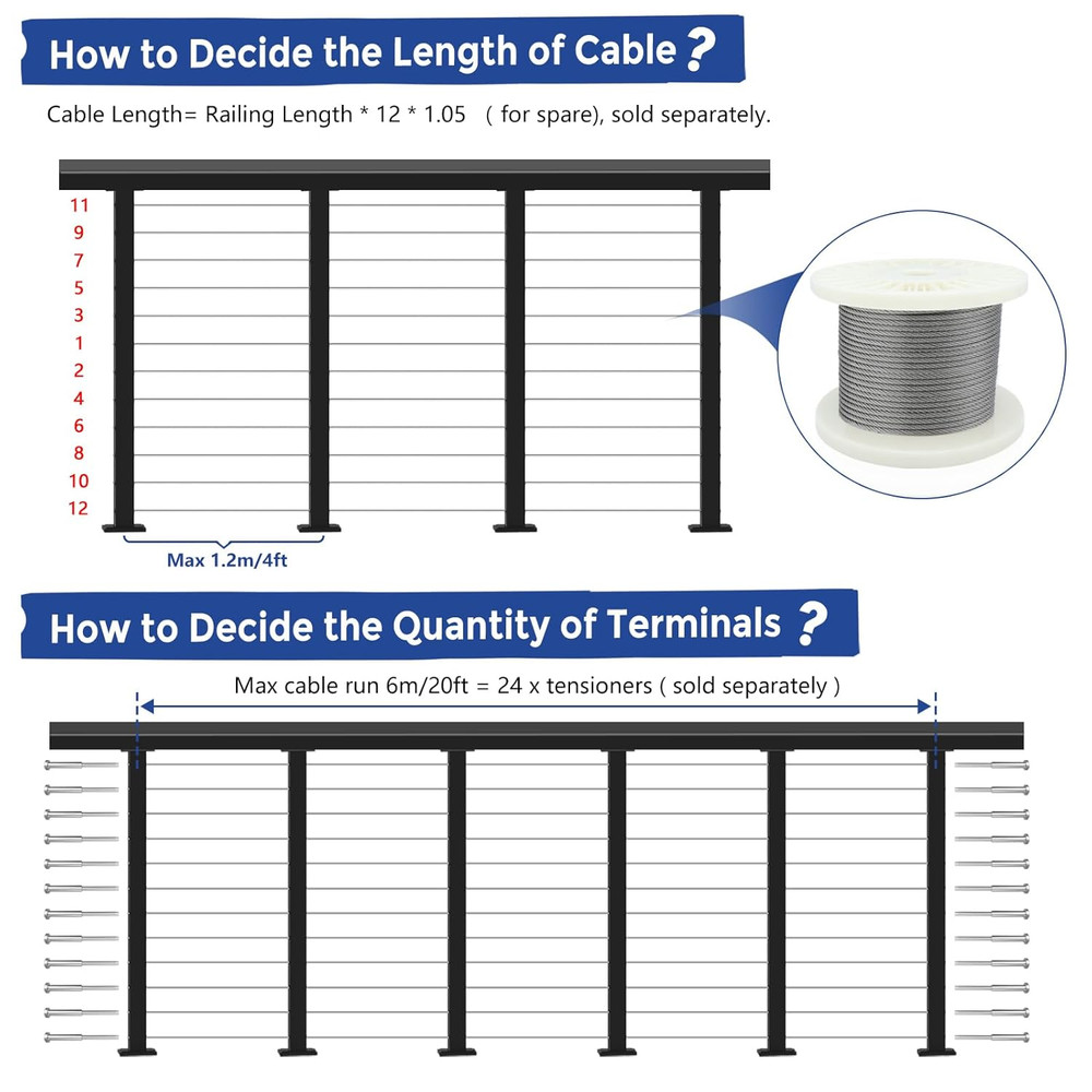 Matte Black 42" Cable Railing Post 4 Pack for Decks & Balconies