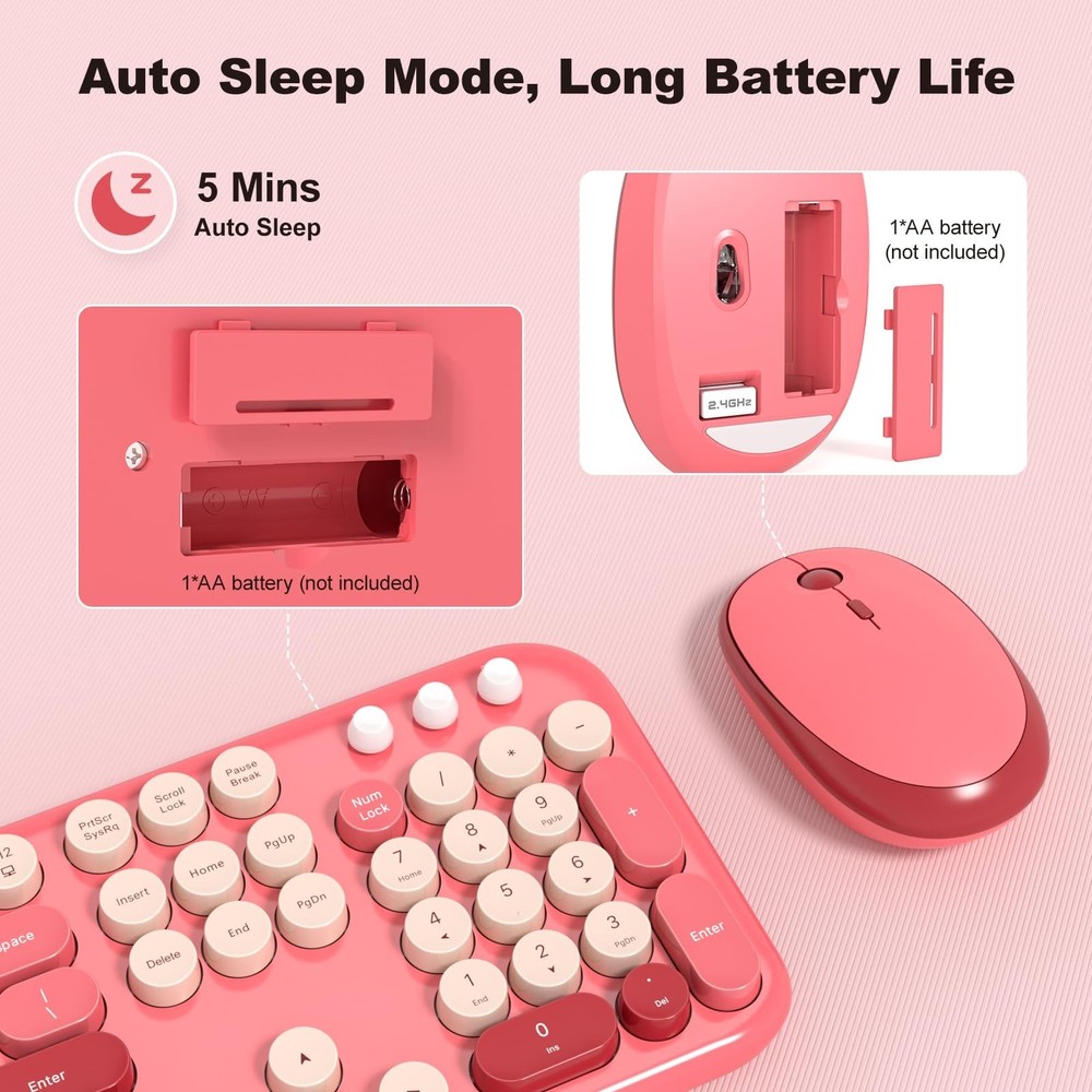 Wireless Keyboard Mouse Combo, Typewriter Full Size Keyboard with Number Pad ...