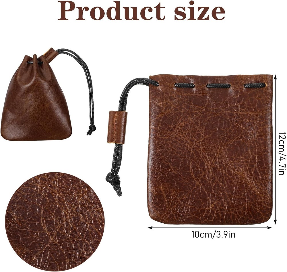 Leather Drawstring Pouch, Cowhide Storage Bag Small Waterproof Leather Pouch Vin