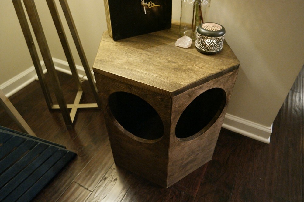 Hexagon-shaped Cat house & Table. Handmade in USA
