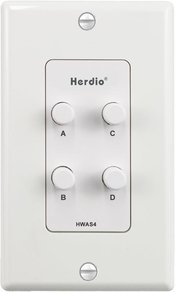 Herdio in-Wall 4 Channel Speaker Selector Switch Home Audio Speakers Controller