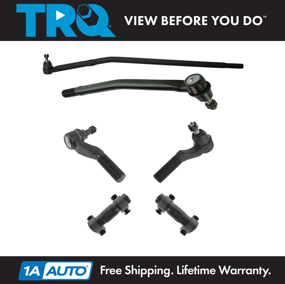 TRQ 6pc Inner Outer Tie Rod End Drag Link Kit Set for Ford E150 E250 E350