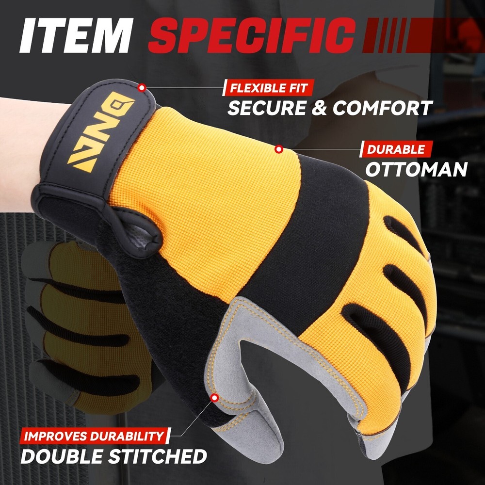 [4 Pair]Multi-Purpose Construction Gardening Utility Mechanic Work Gloves Yellow